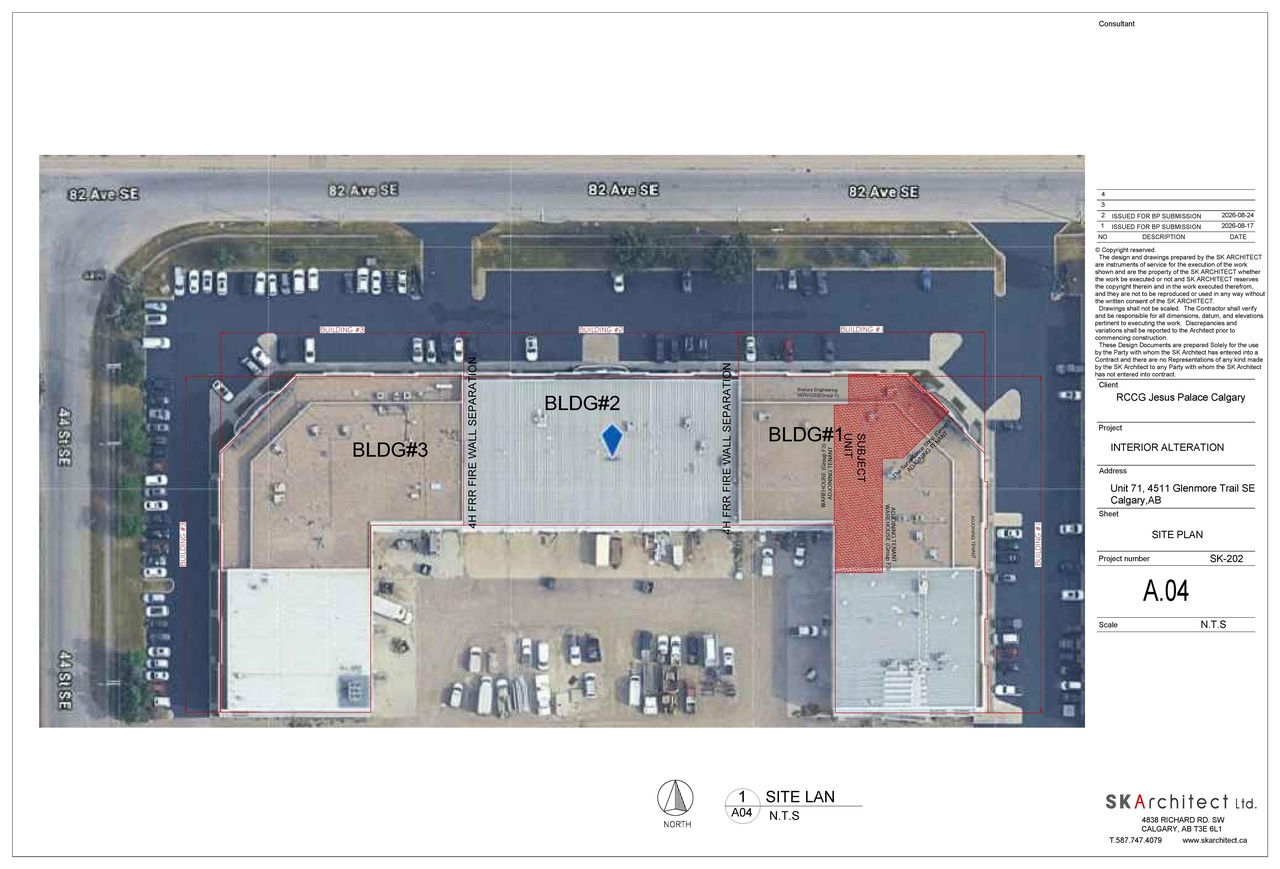 Construction site plan for project from page 2 of the file 'DP2026-04625 - DMAP PLANS - Submitted - 2026-08-10 (1MB)'