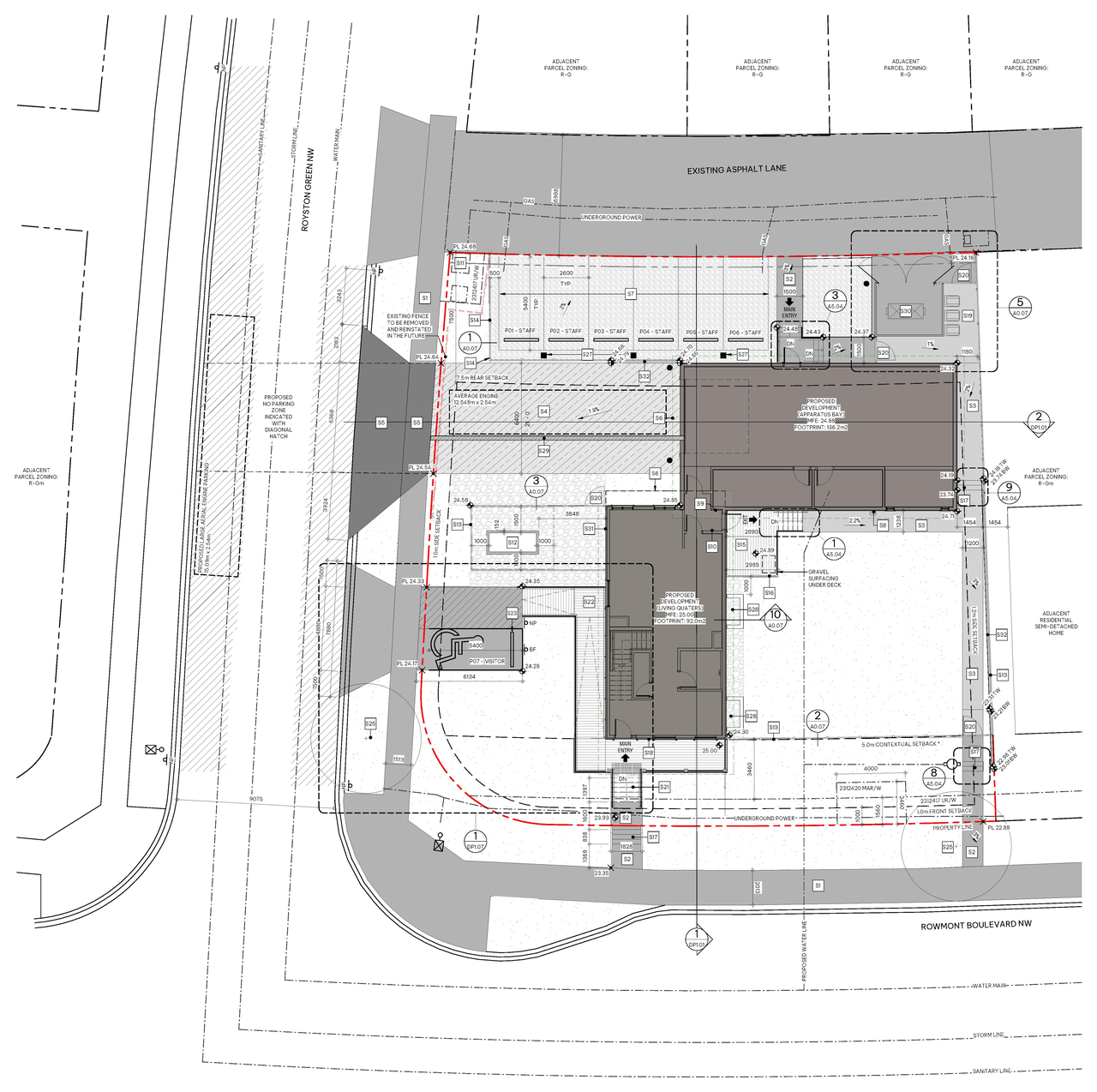 Construction site plan for project from page 2 of the file 'DP2026-04653 - DMAP Plans (Submitted) 2026-08-11 (1MB)'