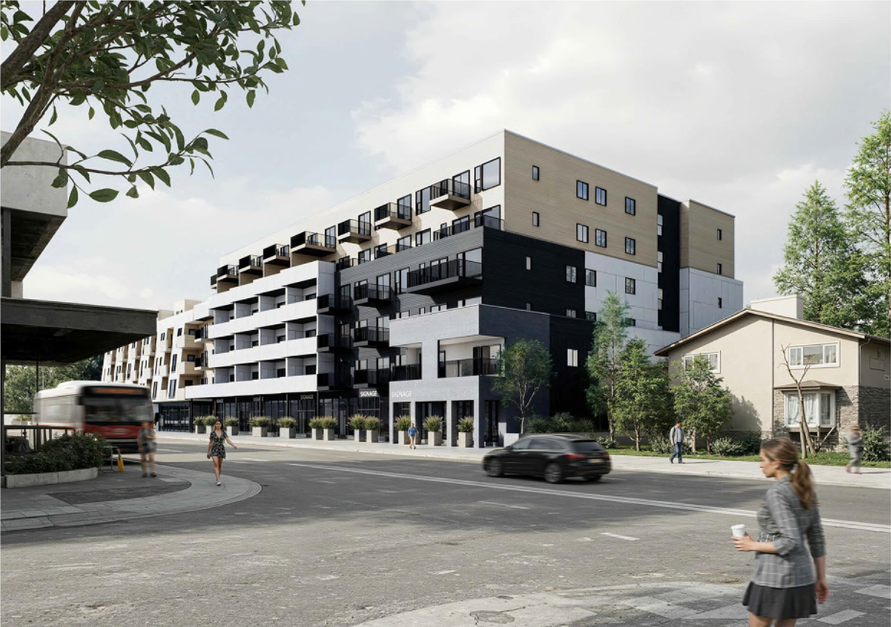 Rendering of building from page 7 of the file 'DP2026-04664 DMAP Plan (Submitted) 2026-08-12 (4MB)'