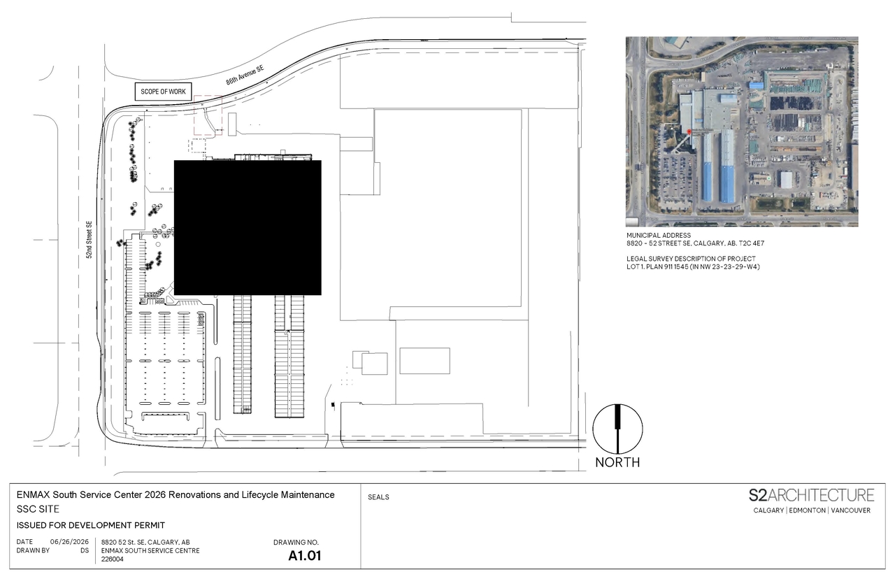Construction site plan for project from page 1 of the file 'DP2026-04710 - DMAP Plans (Submitted) 2026-08-13 (1MB)'