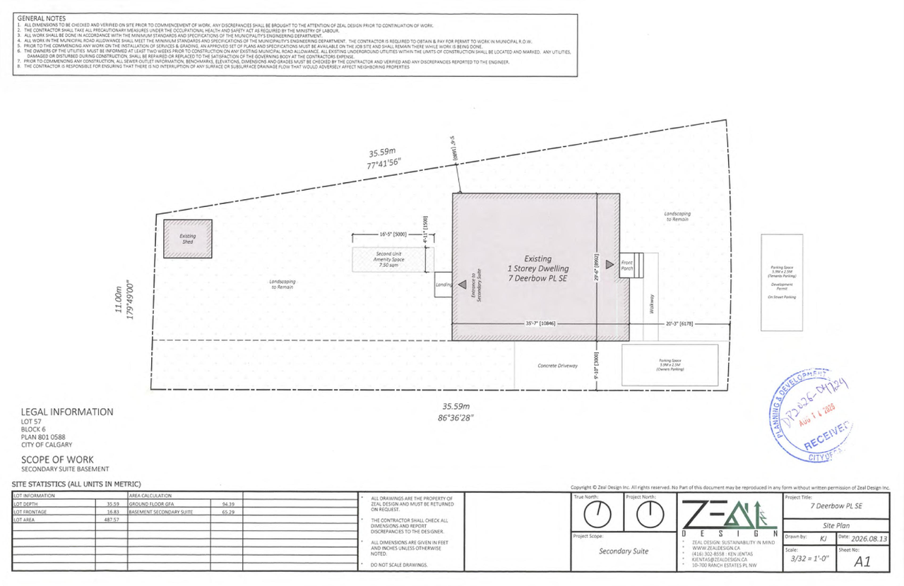 Construction site plan for project from page 1 of the file 'DP2026-04724 - DMAP Plans (Submitted) 2026-08-14 (1MB)'