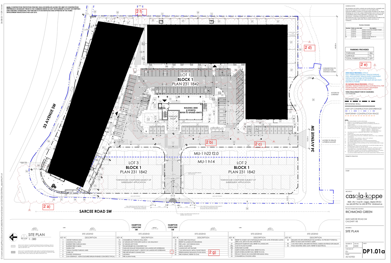 Construction site plan for project from page 2 of the file 'DP2026-04814 DMAP Plans (Submitted) 2026-08-27 (6MB)'