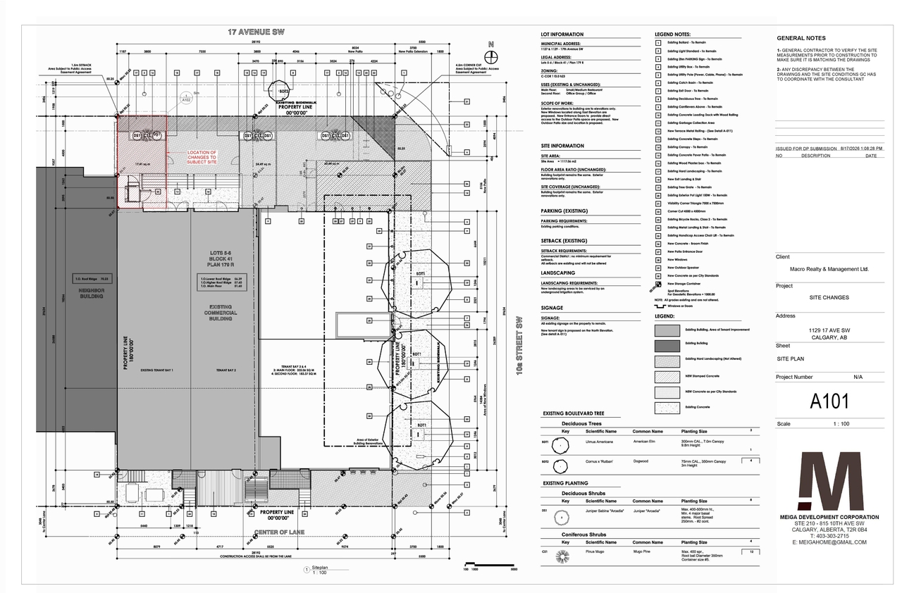 Construction site plan for project from page 2 of the file 'DP2026-04968 DMAP Plans (Submitted) 2026-08-27 (3MB)'