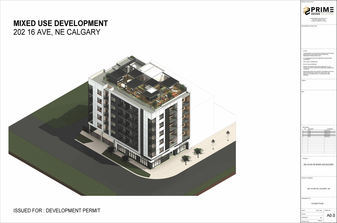 Rendering of building from page 1 of the file 'DP2026-05057 DMAP Plans (Submitted) 2026-09-01 (9MB)'