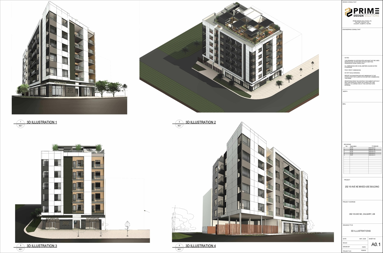 Rendering of building from page 2 of the file 'DP2026-05057 DMAP Plans (Submitted) 2026-09-01 (9MB)'