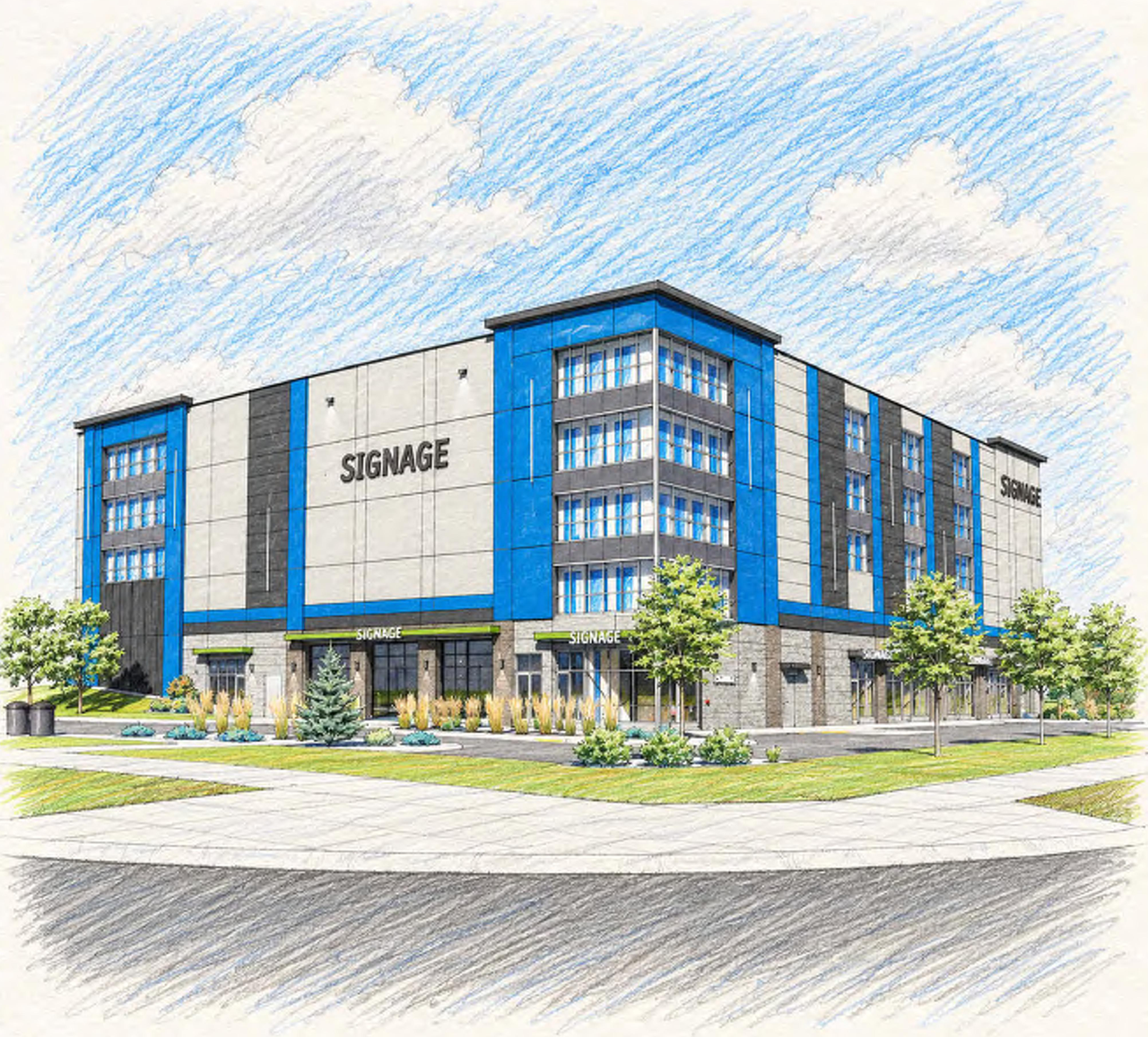 Rendering of building from page 1 of the file 'DP2026-05314 DMAP Plans (Submitted) 2026-09-16 (6MB)'