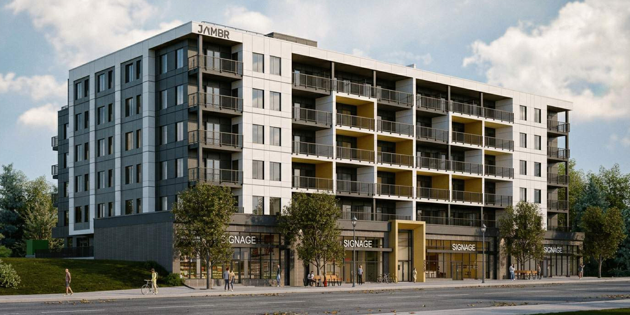 Rendering of building from page 1 of the file 'DP2026-05414 DMAP Plans (Submitted) 2026-09-18 (7MB)'