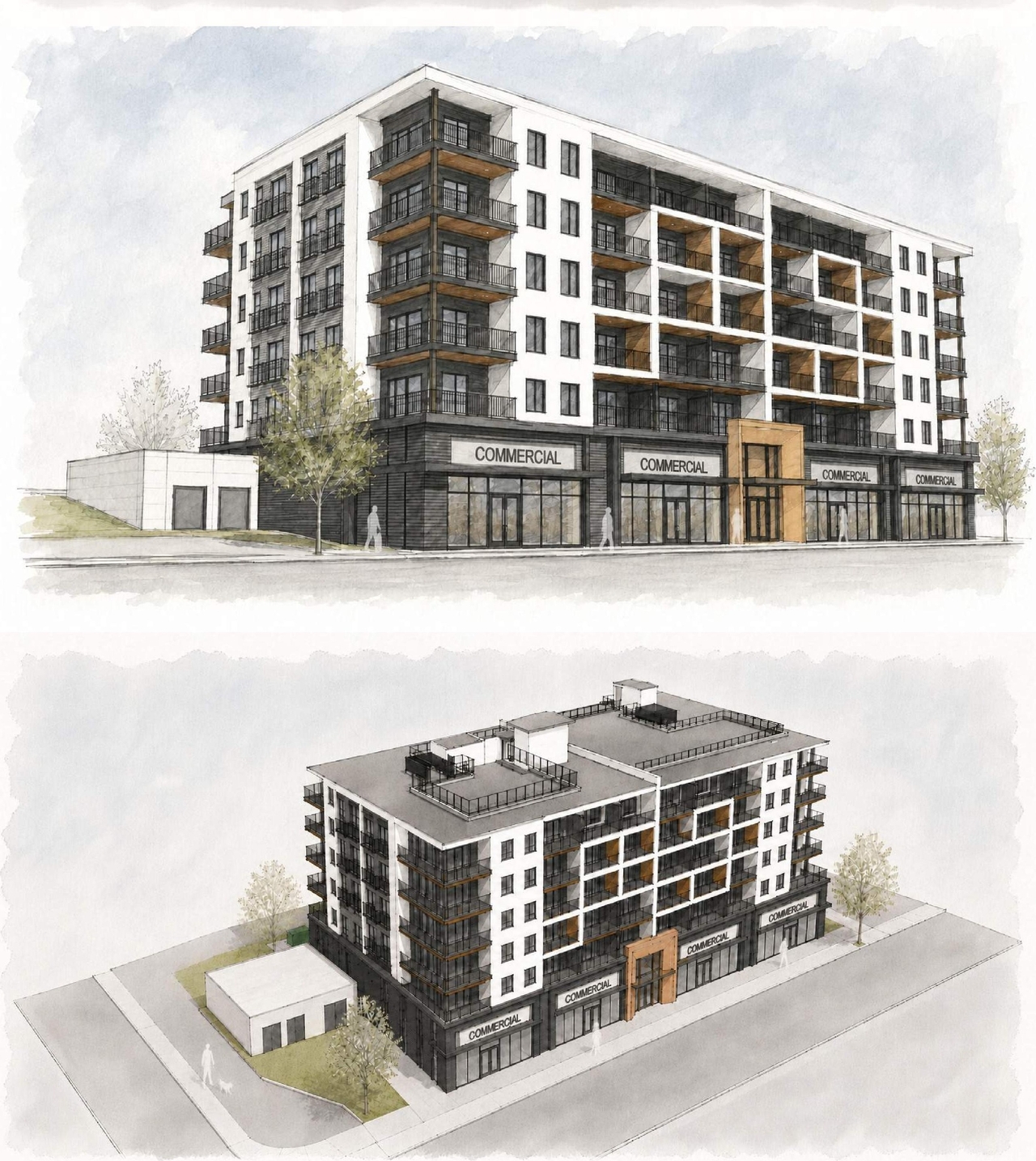 Rendering of building from page 4 of the file 'DP2026-05414 DMAP Plans (Submitted) 2026-09-18 (7MB)'