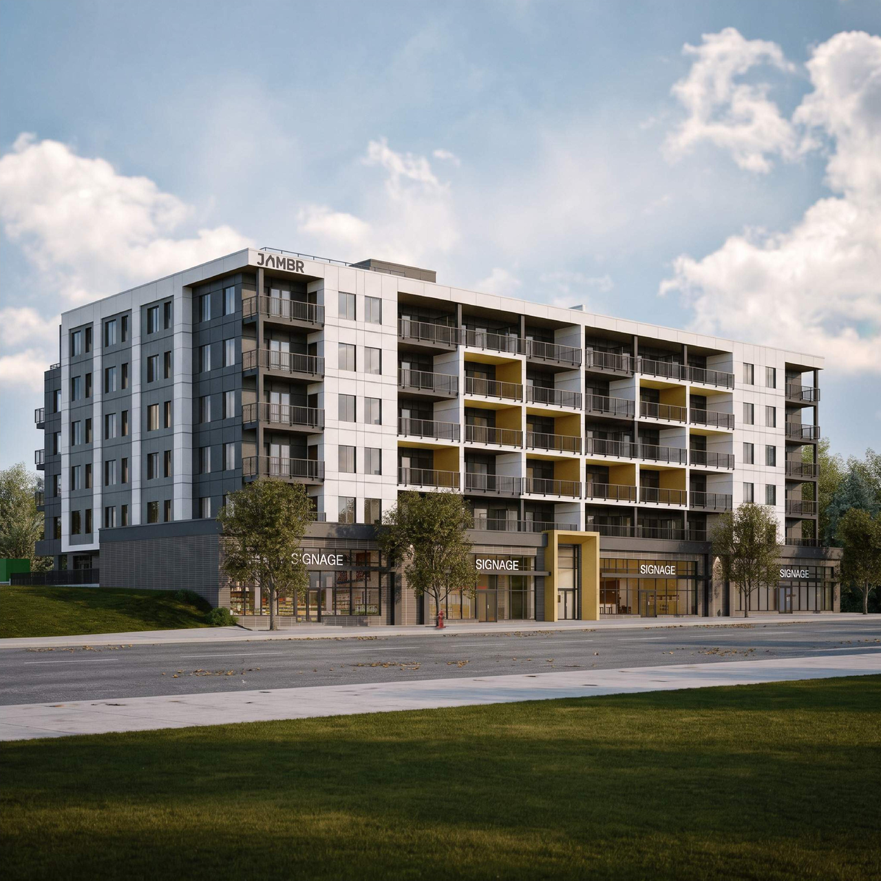 Rendering of building from page 6 of the file 'DP2026-05414 DMAP Plans (Submitted) 2026-09-18 (7MB)'