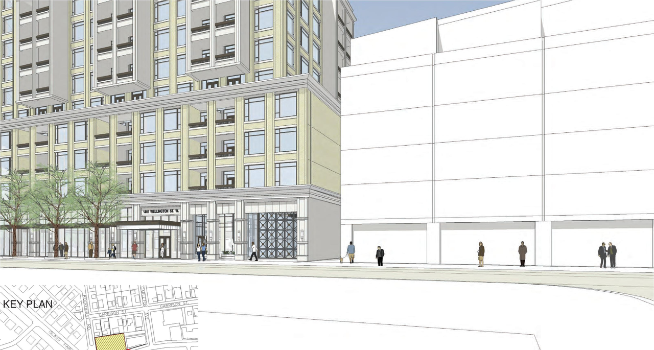 Rendering of building from page 7 of the file 'D01-01-13-0019 Perspective Views - April 2014'
