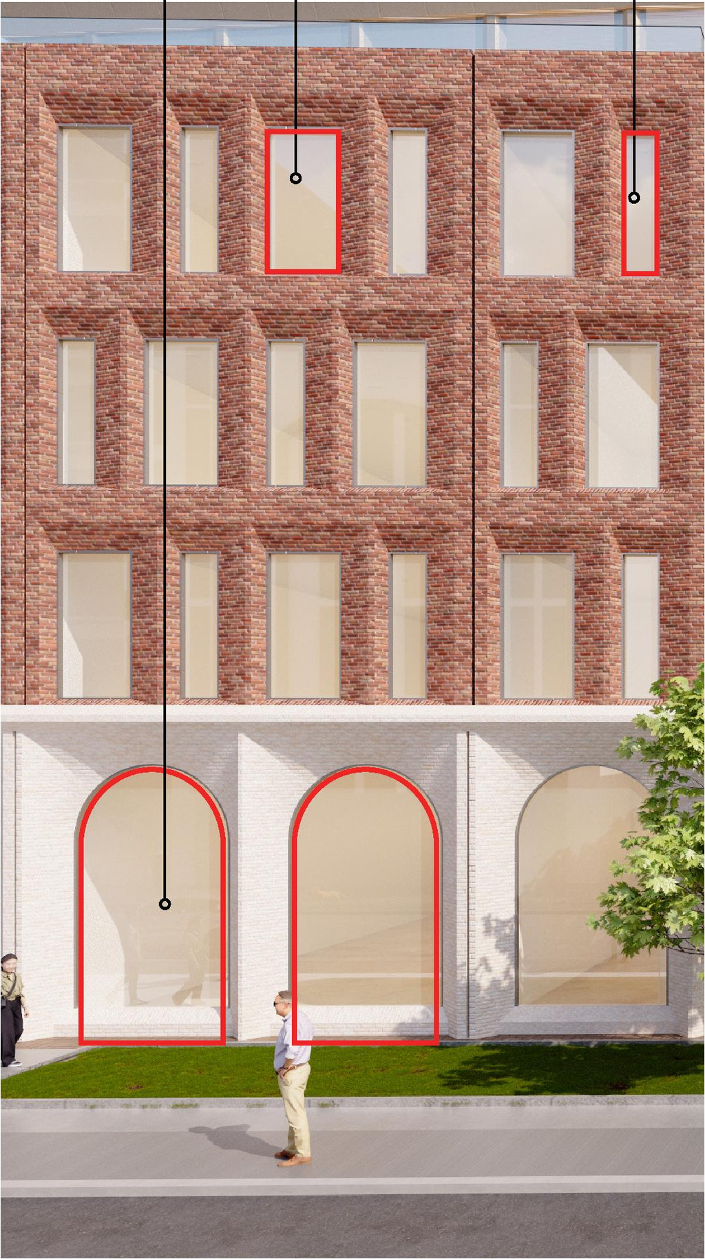 Rendering of building from page 26 of the file '2025-09-03 - SDRP Design Brief - Package 3 - D01-01-20-0019'