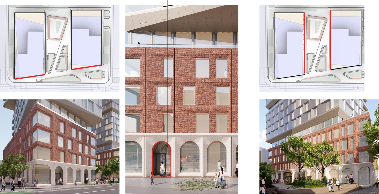 Rendering of building from page 26 of the file '2025-09-03 - SDRP Design Brief - Package 3 - D01-01-20-0019'