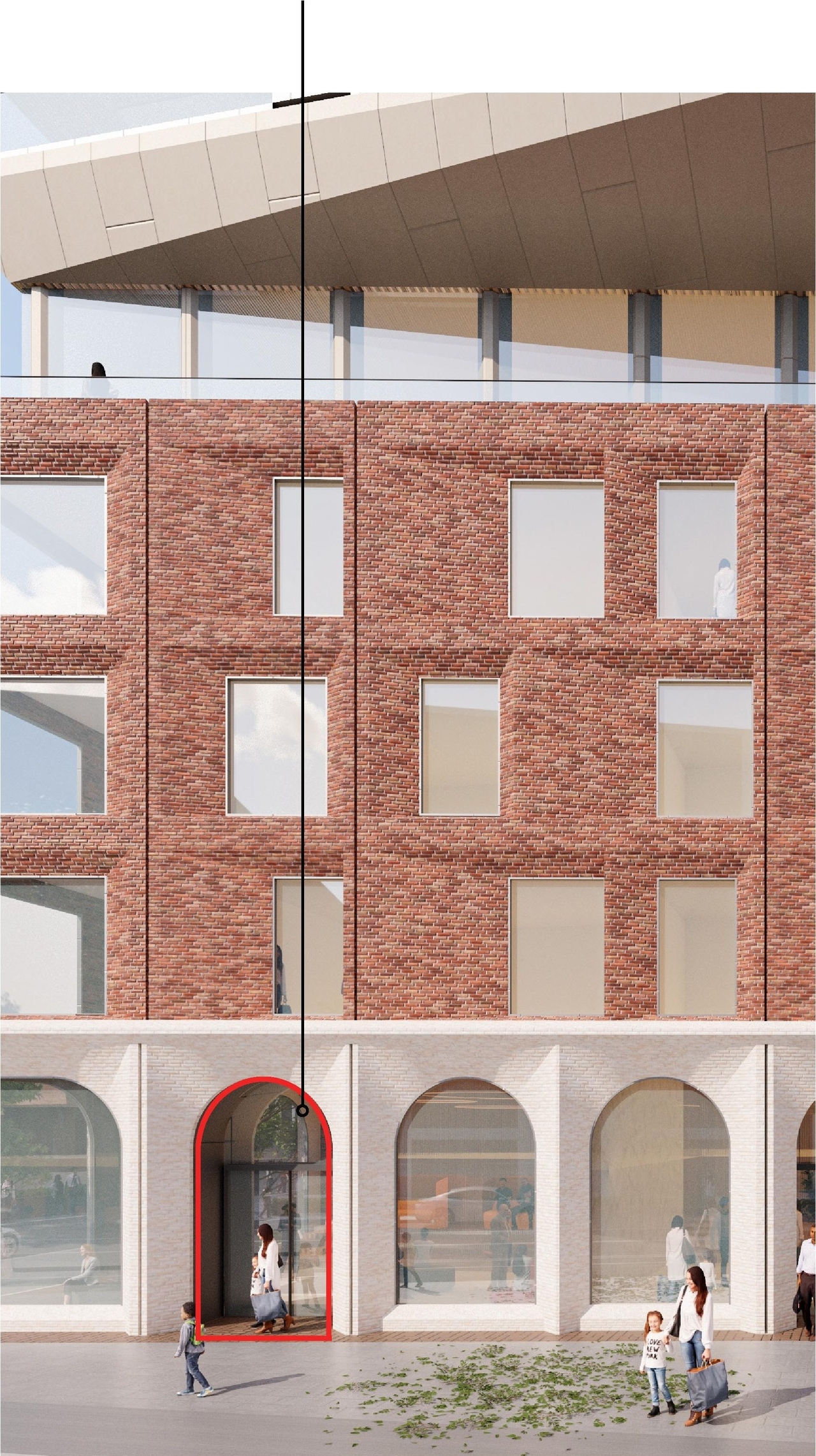 Rendering of building from page 26 of the file '2025-09-03 - SDRP Design Brief - Package 3 - D01-01-20-0019'