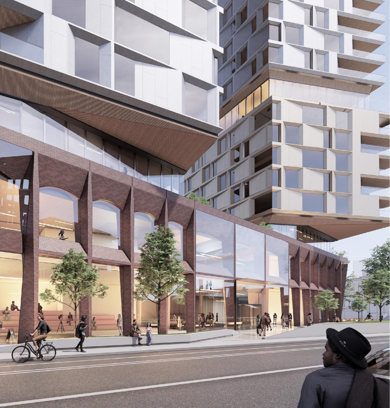 Rendering of building from page 7 of the file '2025-09-03 - SDRP Design Brief - Package 3 - D01-01-20-0019'