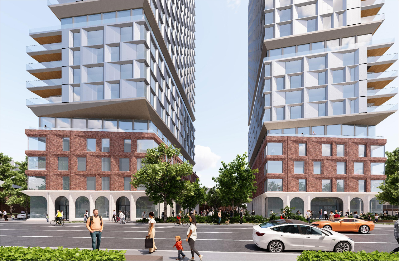 Rendering of building from page 9 of the file '2025-09-03 - SDRP Design Brief - Package 3 - D01-01-20-0019'