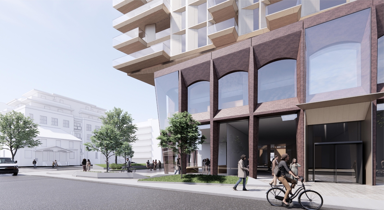 Rendering of building from page 24 of the file '2024-05-07 - Special Design Review Panel Presentation - D01-01-20-0019'