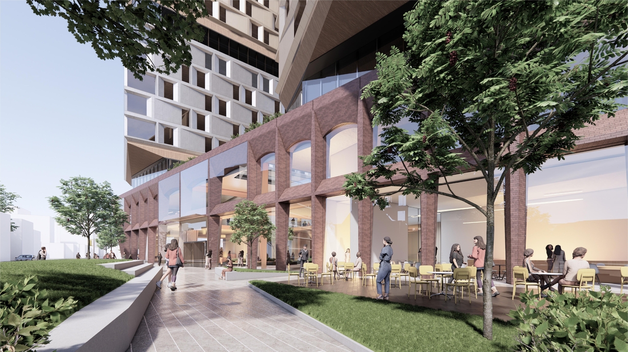 Rendering of building from page 31 of the file '2024-05-07 - Special Design Review Panel Presentation - D01-01-20-0019'