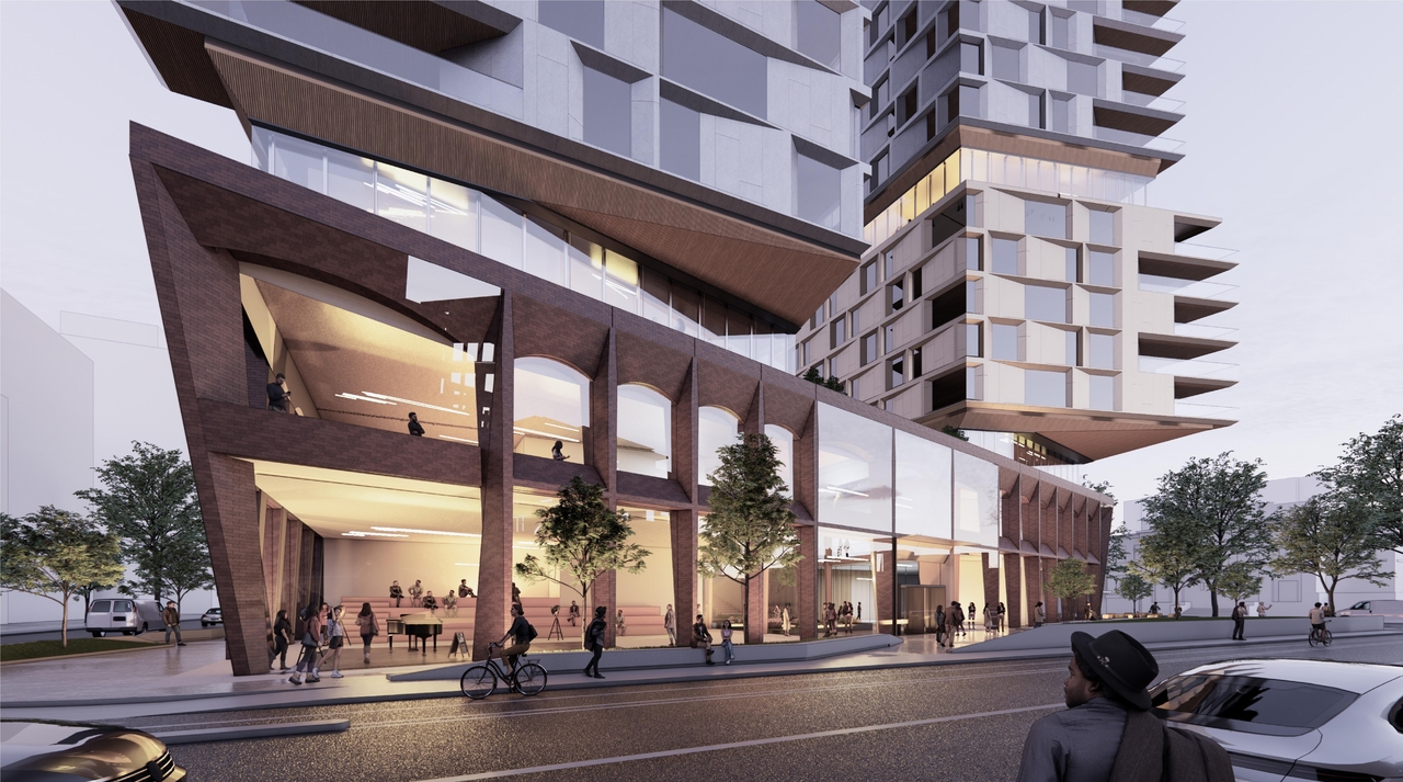 Rendering of building from page 36 of the file '2024-05-07 - Special Design Review Panel Presentation - D01-01-20-0019'