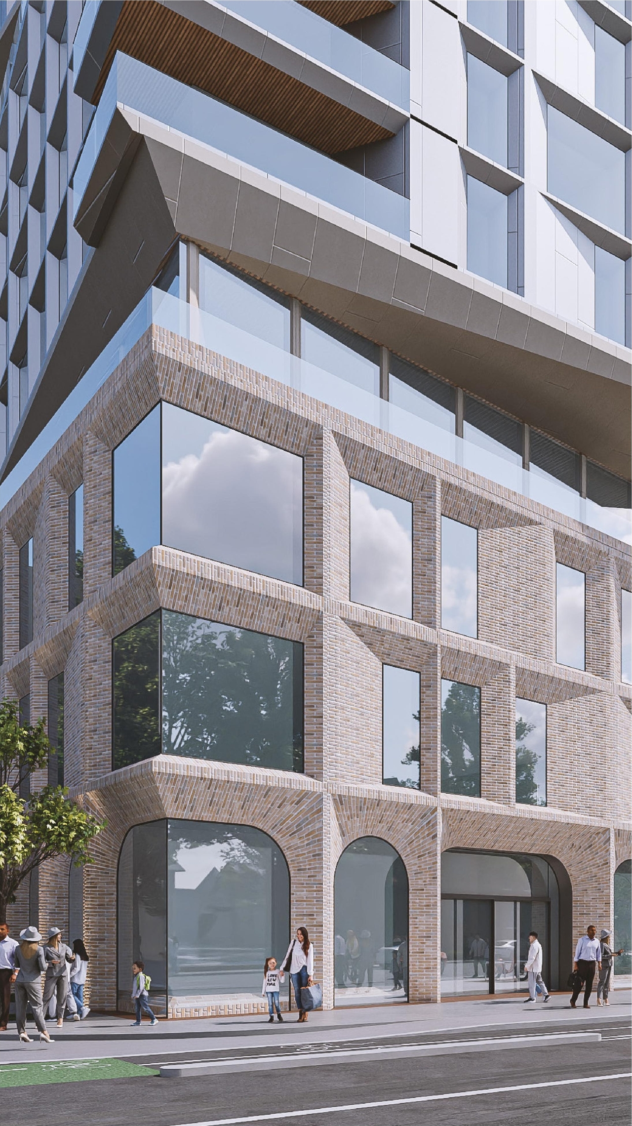 Rendering of building from page 21 of the file '2025-02-24 - Design Brief - D01-01-20-0019 & D02-02-20-0101'