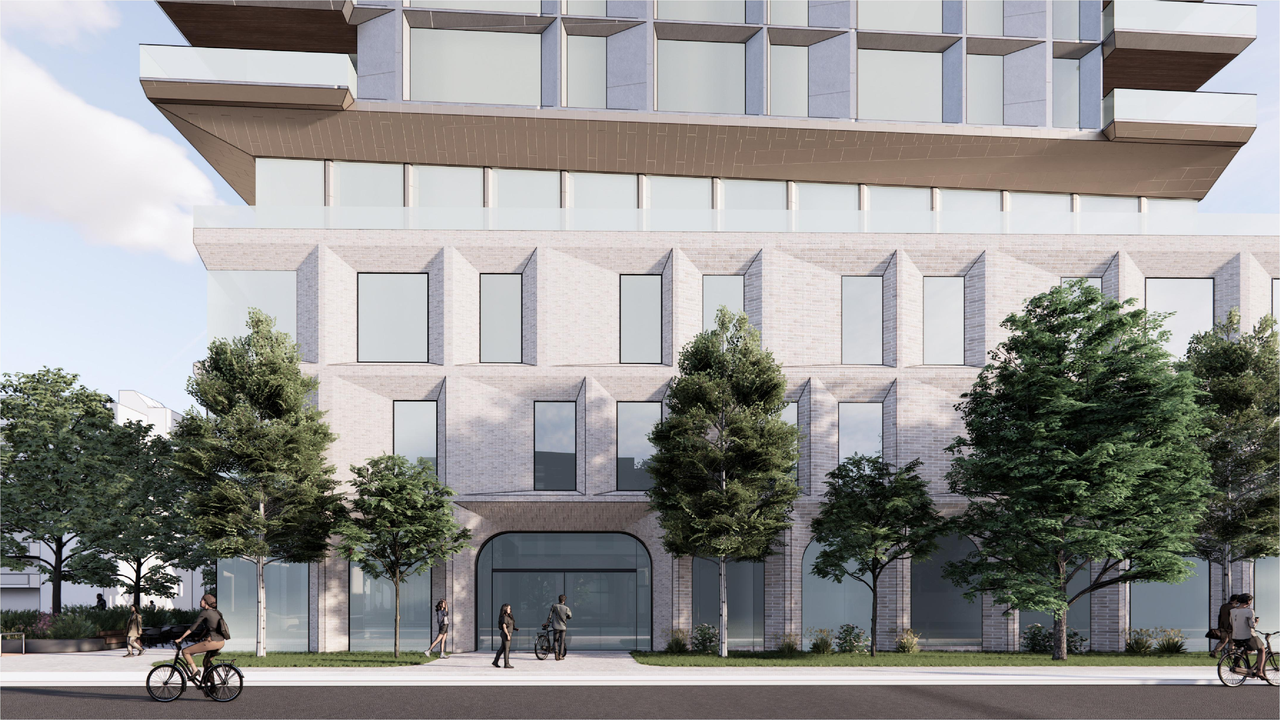 Rendering of building from page 30 of the file '2025-02-24 - Design Brief - D01-01-20-0019 & D02-02-20-0101'