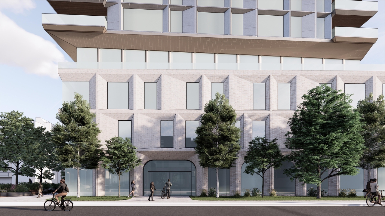 Rendering of building from page 30 of the file '2025-02-24 - Design Brief - D01-01-20-0019 & D02-02-20-0101'