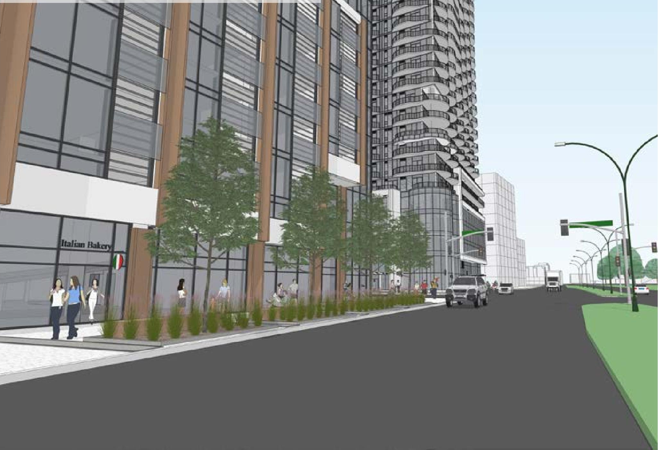 Rendering of building from page 44 of the file '2021-07-23 - Planning Rationale and Design Brief - D01-01-21-0007'