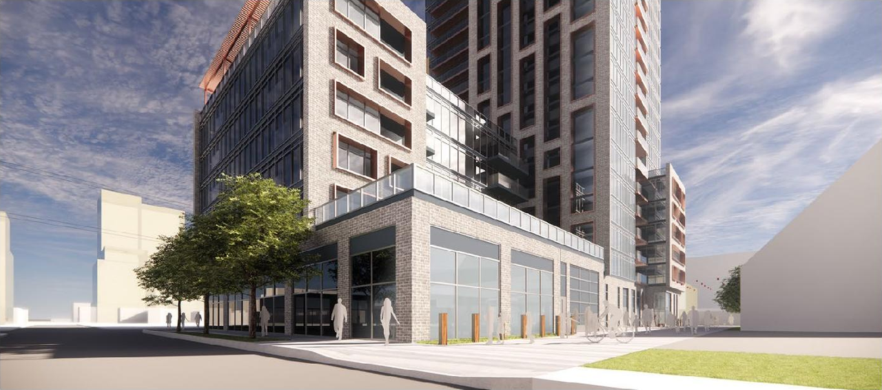 Rendering of building from page 13 of the file '2021-06-30 - Planning Rationale and Design Brief - D01-01-21-0011'