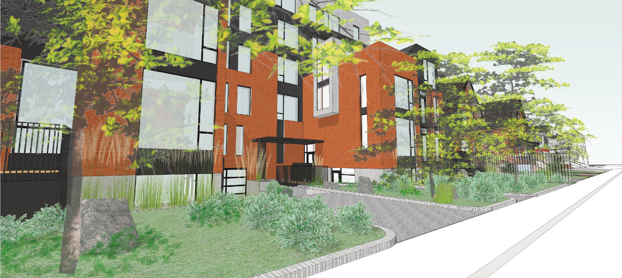 Rendering of building from page 29 of the file '2023-01-13 - Floor Plans - D01-01-21-0014'