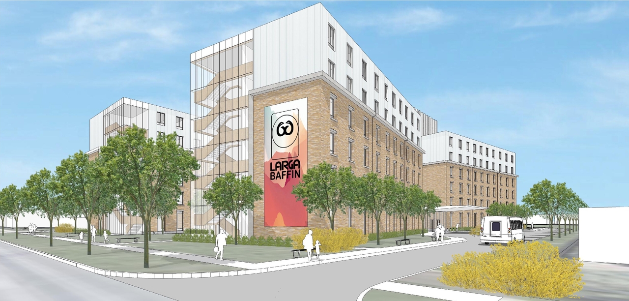 Rendering of building from page 3 of the file '2021-10-14 - Aerial View North West - D01-01-21-0022'