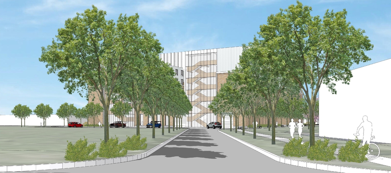 Rendering of building from page 5 of the file '2021-10-14 - Aerial View North West - D01-01-21-0022'