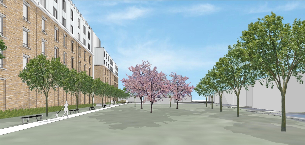 Rendering of building from page 6 of the file '2021-10-14 - Aerial View North West - D01-01-21-0022'