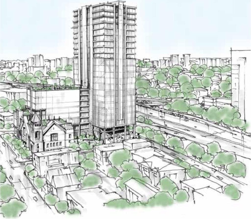 Rendering of building from page 21 of the file '2023-05-03 - Design Brief - D01-01-23-0004'
