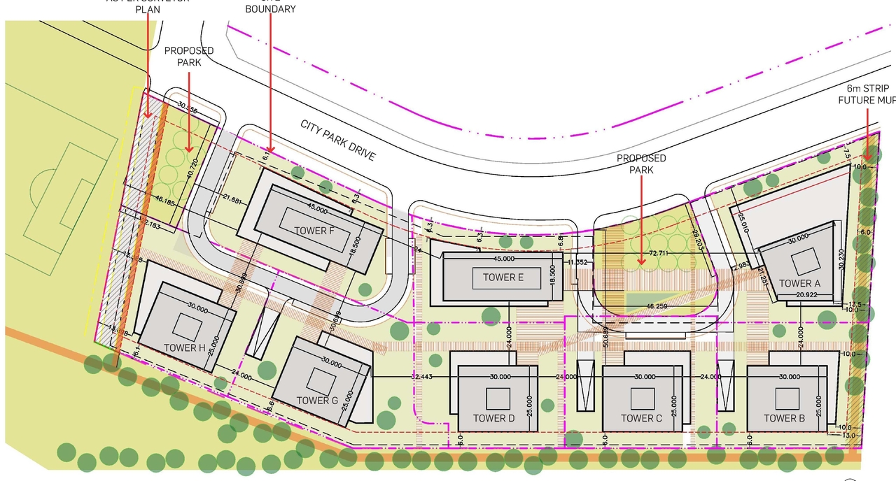 Construction site plan for project from page 13 of the file '2023-06-20 - City Park revised design brief - D01-01-23-0005'