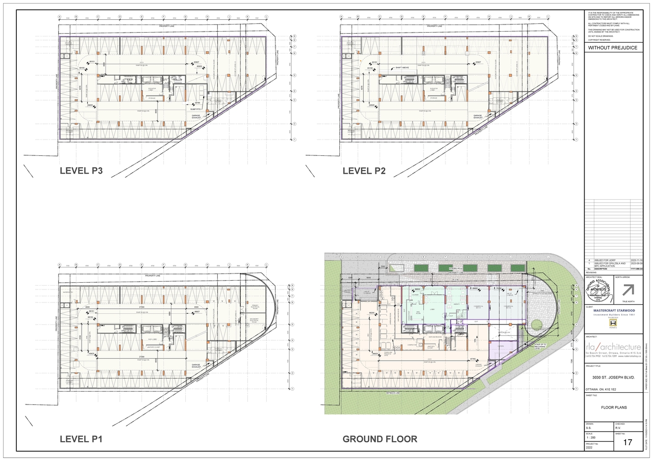 Construction site plan for project from page 18 of the file '2024-03-19 - Urban Design Review Panel Slide Deck - D01-01-23-0010'