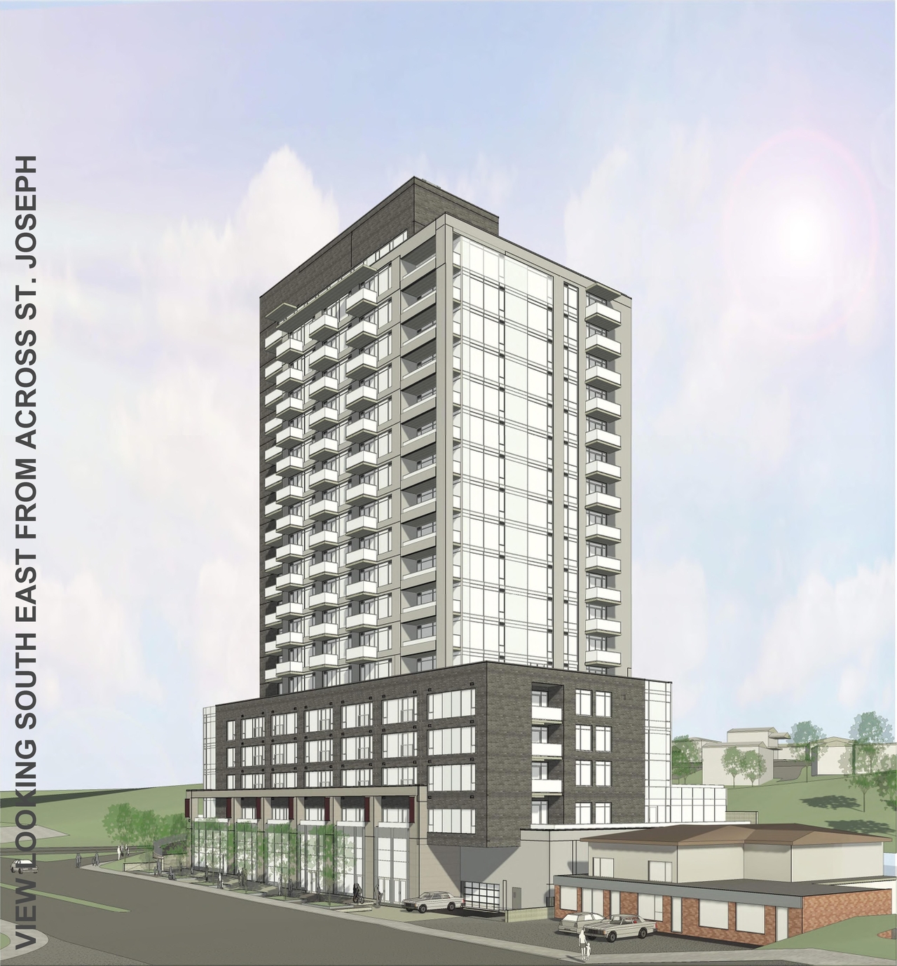 Rendering of building from page 23 of the file '2024-03-19 - Urban Design Review Panel Slide Deck - D01-01-23-0010'