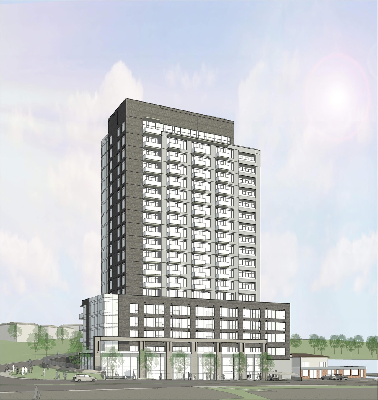 Rendering of building from page 24 of the file '2024-03-19 - Urban Design Review Panel Slide Deck - D01-01-23-0010'