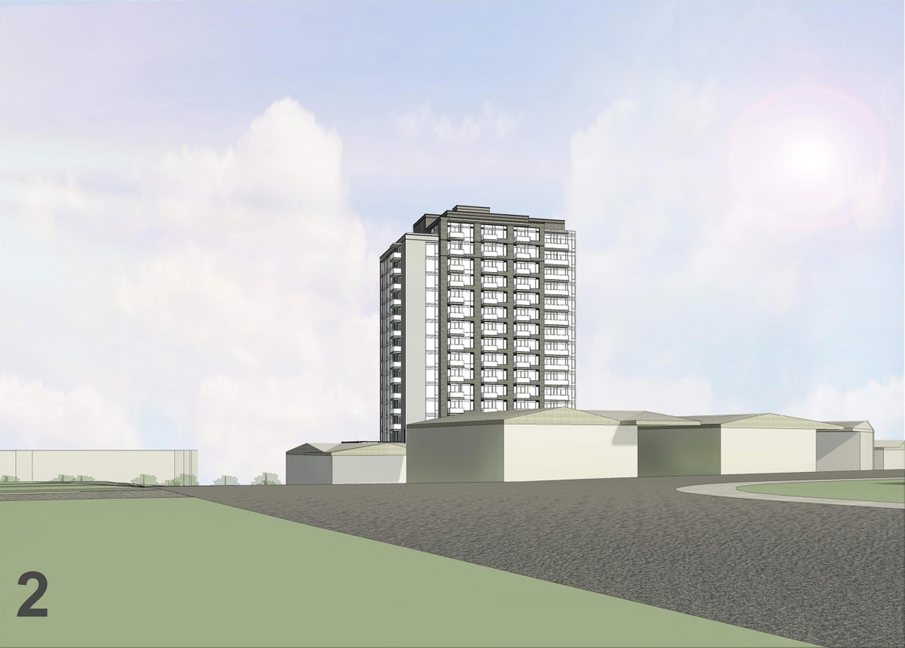 Rendering of building from page 26 of the file '2024-03-19 - Urban Design Review Panel Slide Deck - D01-01-23-0010'