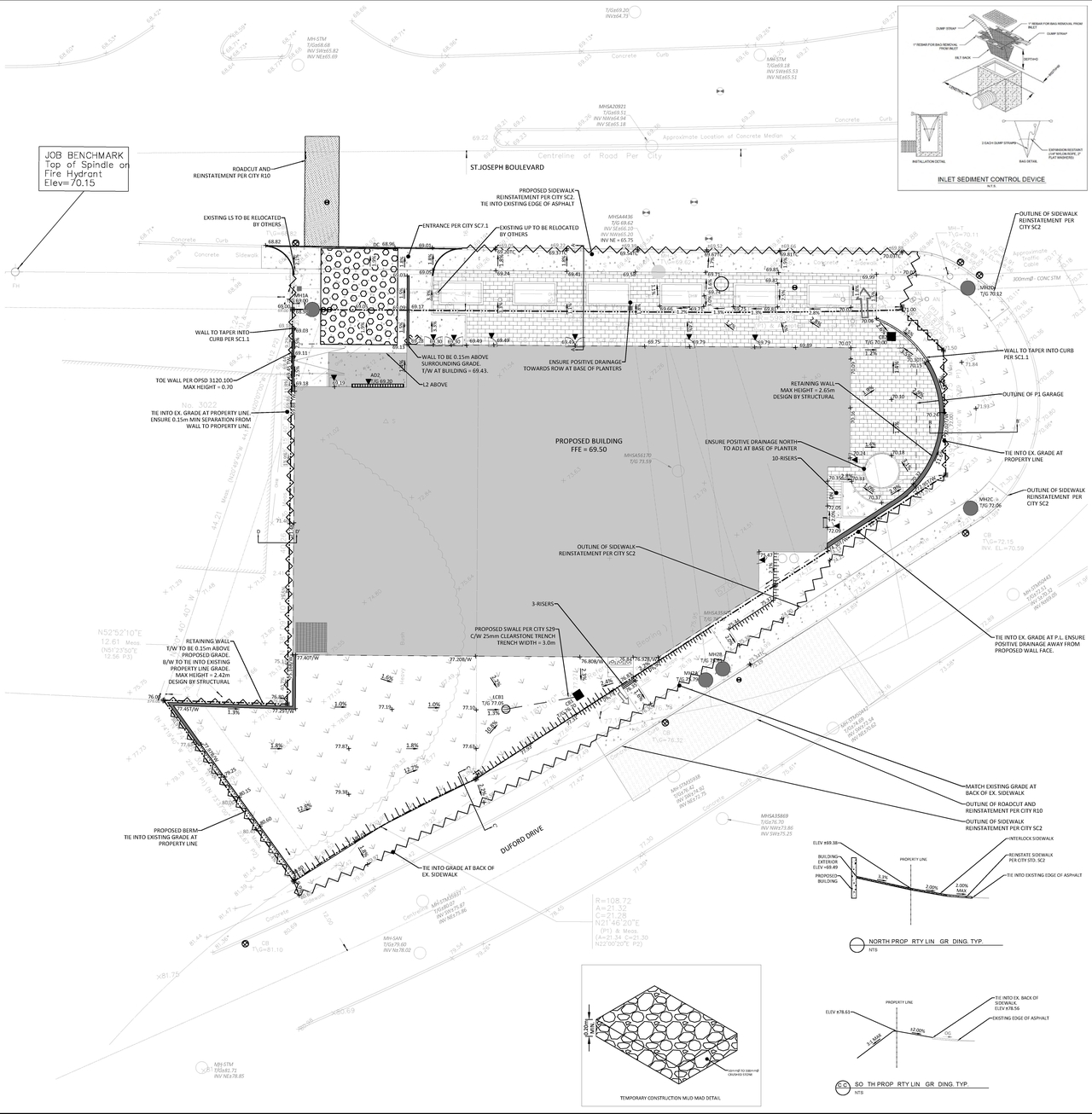 Construction site plan for project from page 33 of the file '2024-03-19 - Urban Design Review Panel Slide Deck - D01-01-23-0010'