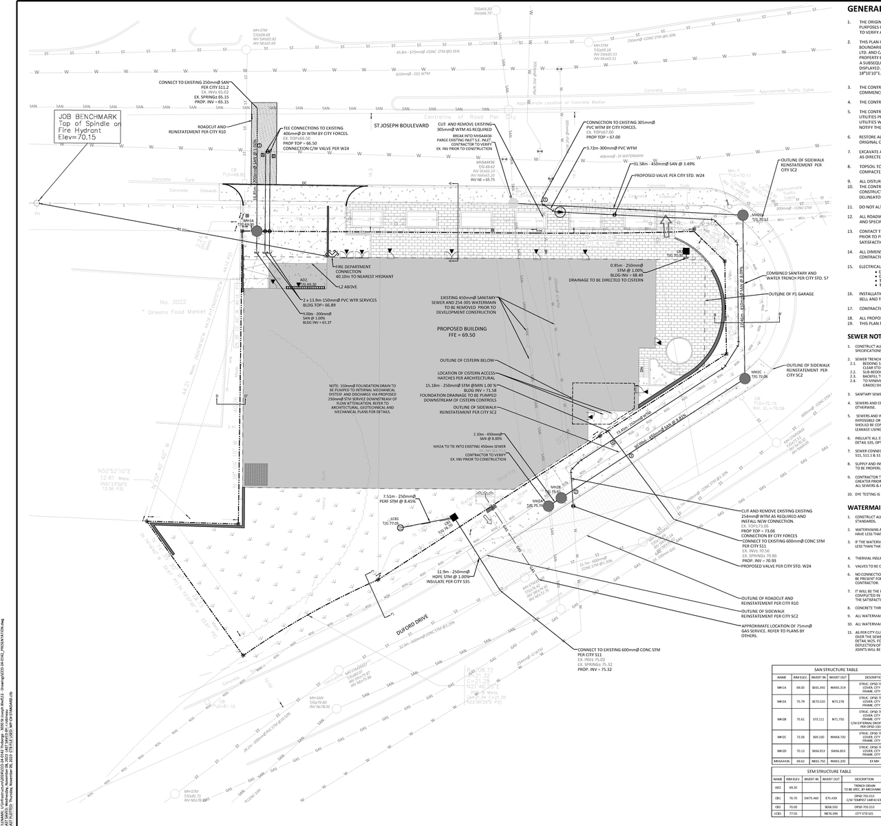 Construction site plan for project from page 34 of the file '2024-03-19 - Urban Design Review Panel Slide Deck - D01-01-23-0010'