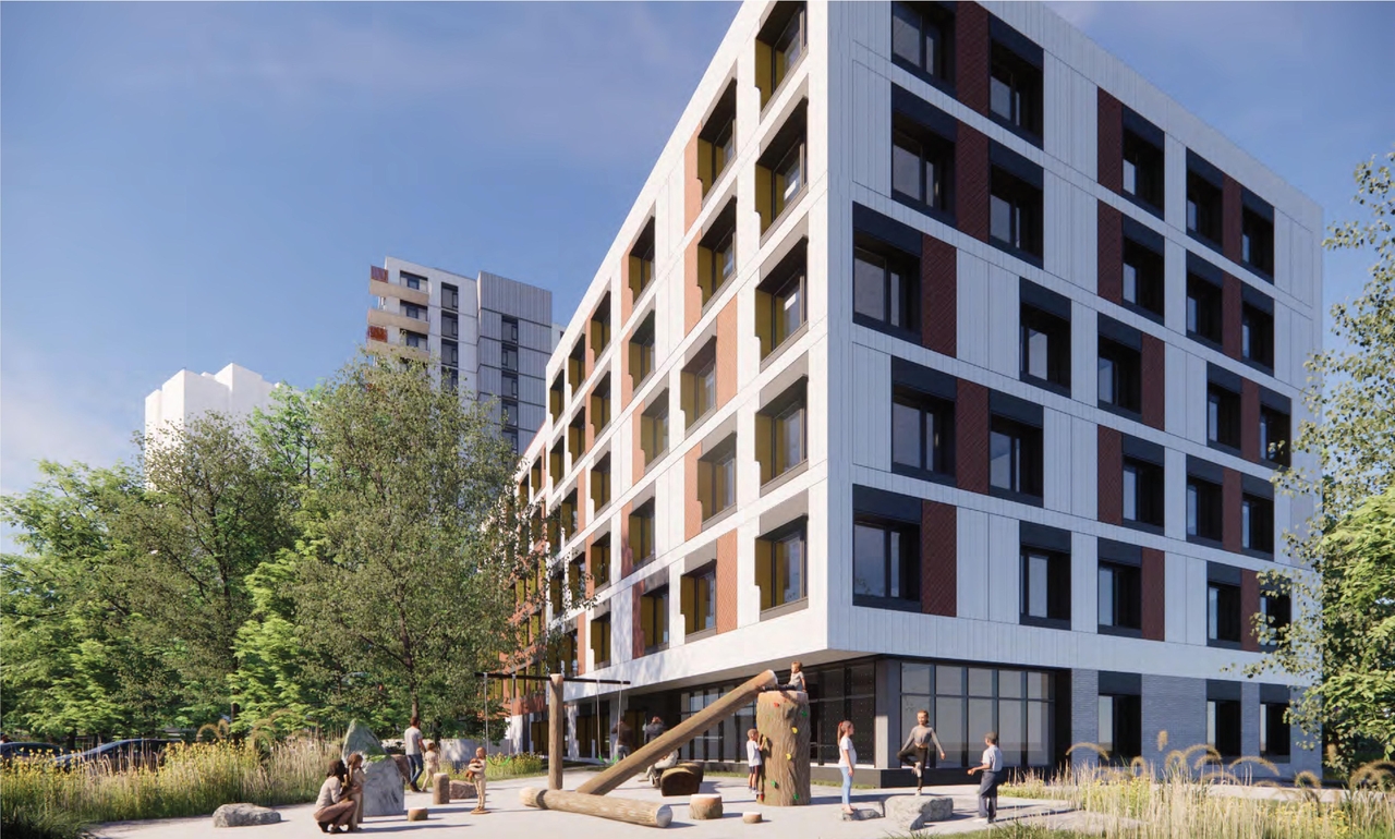 Rendering of building from page 12 of the file '2024-06-21 - Design Brief - D01-01-23-0014'