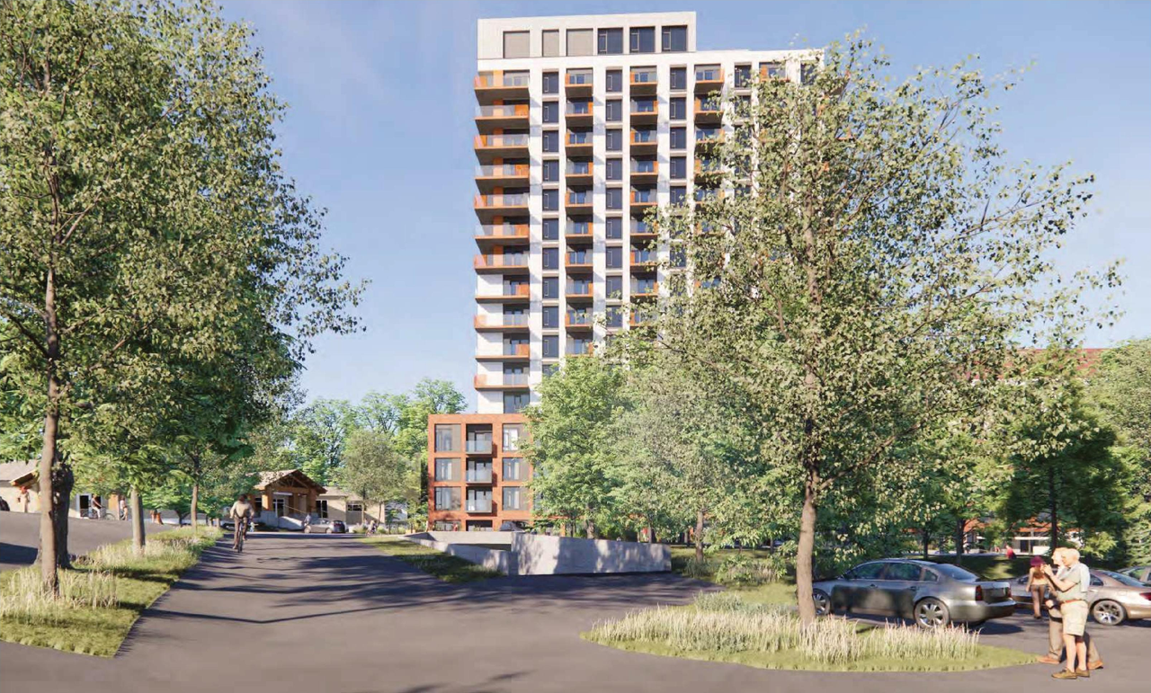 Rendering of building from page 5 of the file '2024-06-21 - Design Brief - D01-01-23-0014'