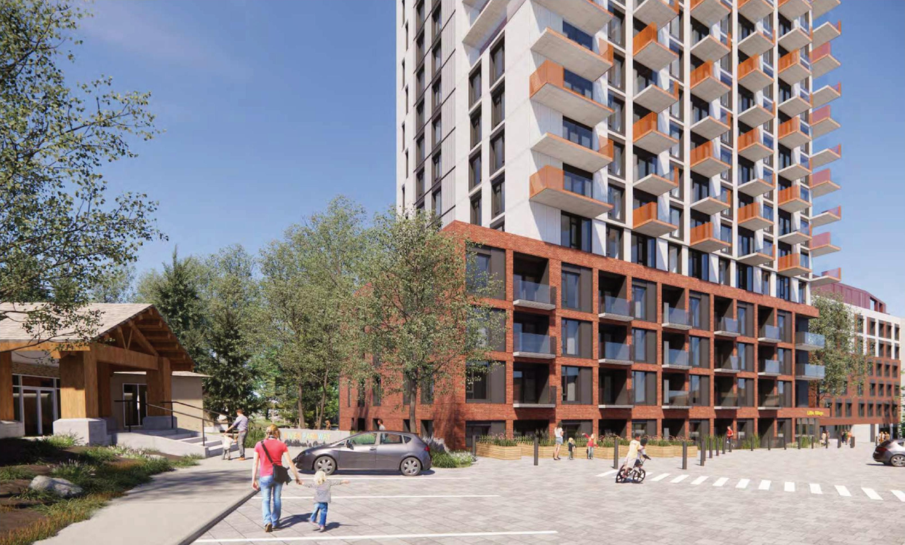 Rendering of building from page 7 of the file '2024-06-21 - Design Brief - D01-01-23-0014'