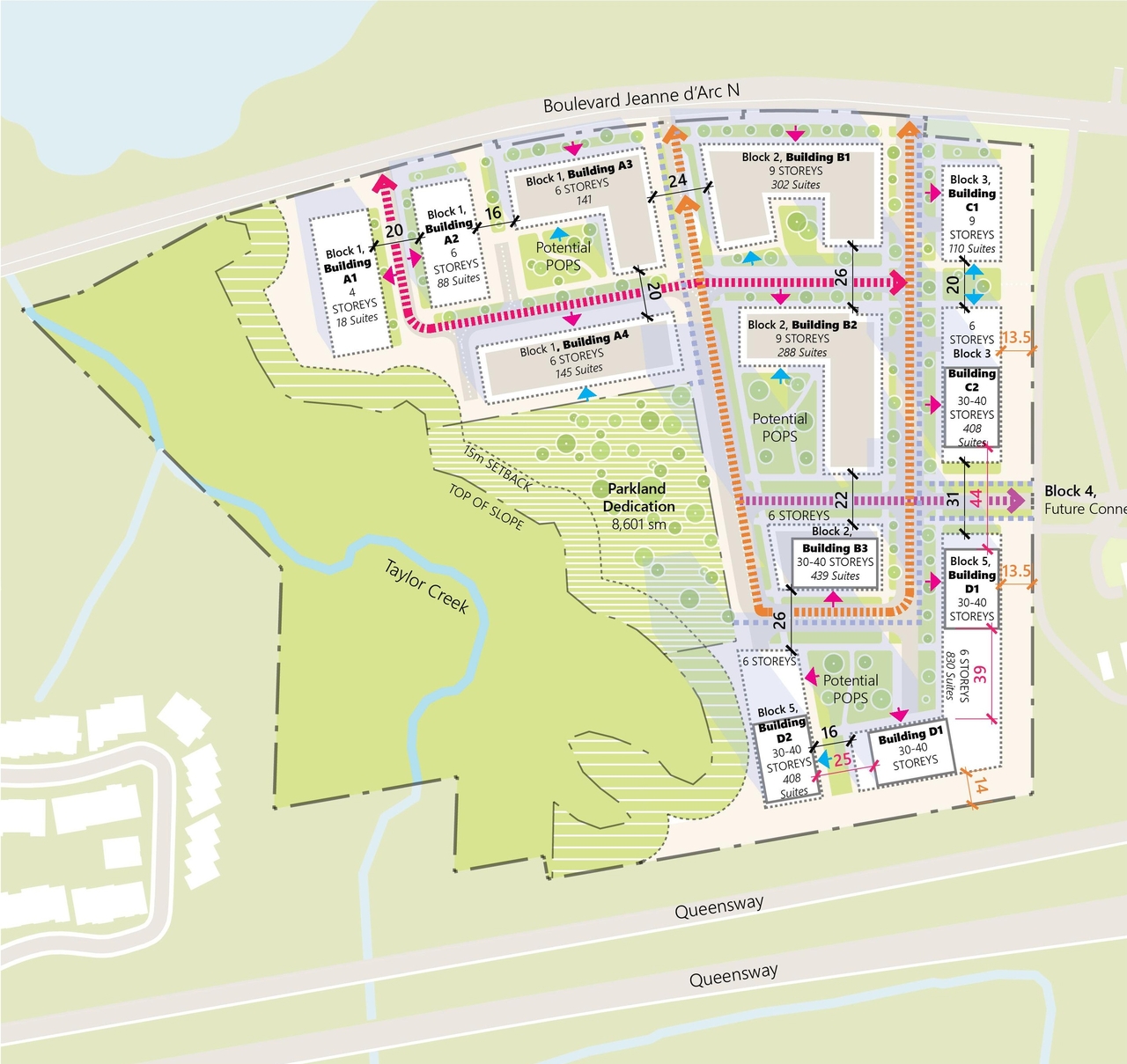 Construction site plan for project from page 11 of the file '2023-12-28 - Petrie Landing III Design Brief - D01-01-23-0018'