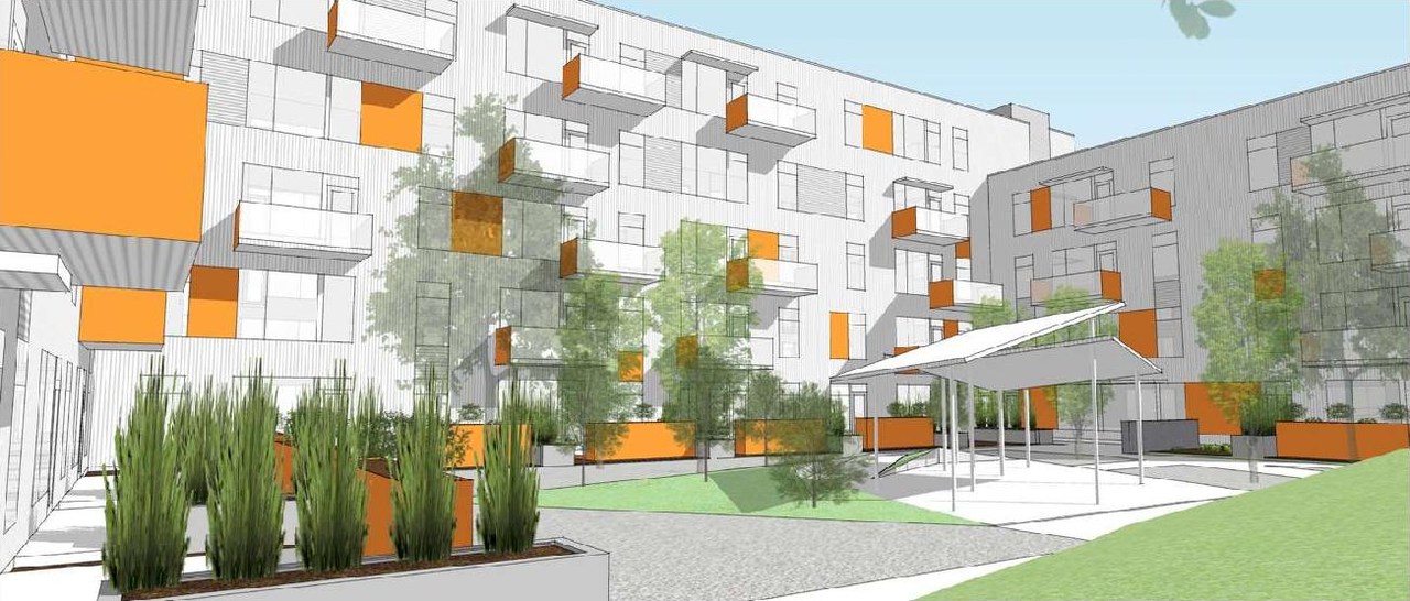 Rendering of building from page 7 of the file '2024-05-03 - Urban Design Brief - D01-01-24-0006'