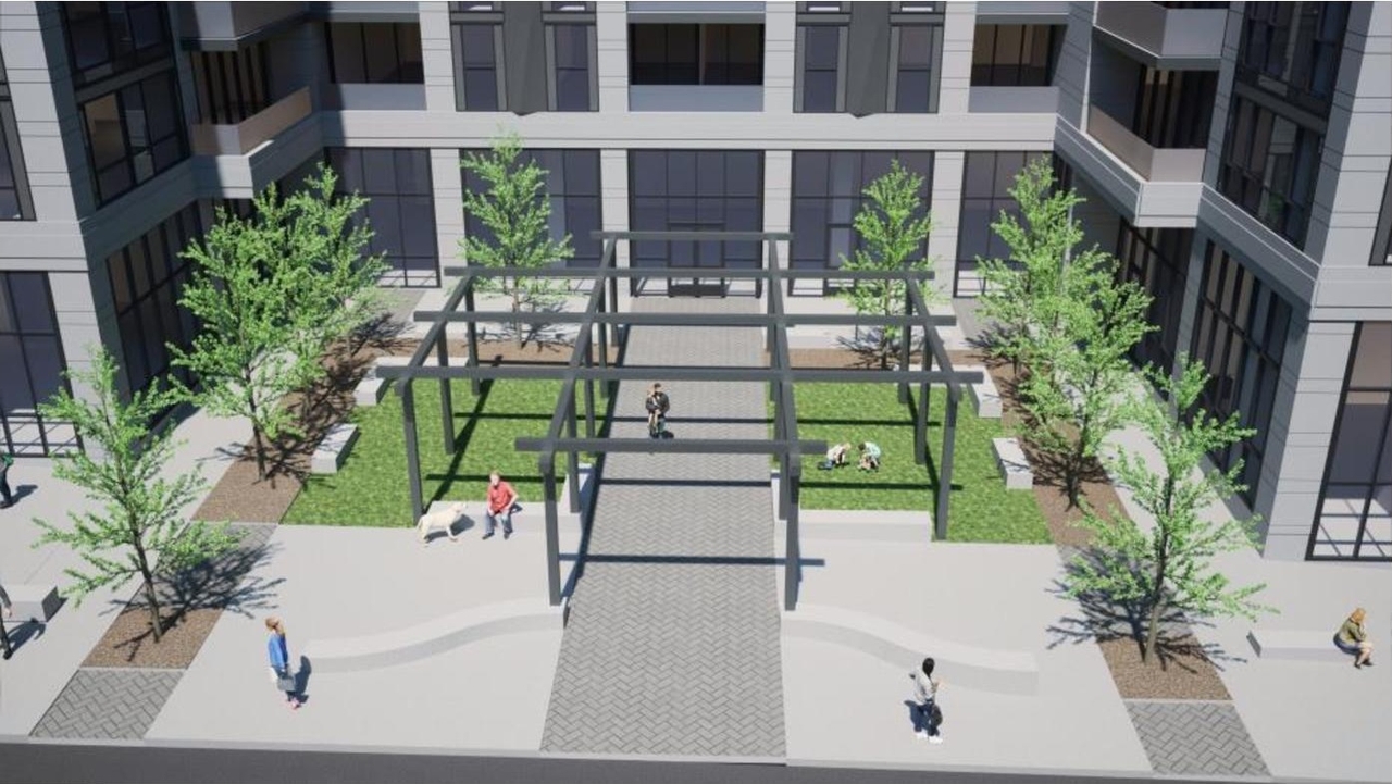 Rendering of building from page 22 of the file '2024-06-19 - Design Brief - D01-01-24-0014'