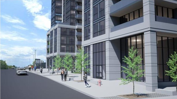 Rendering of building from page 23 of the file '2024-06-19 - Design Brief - D01-01-24-0014'