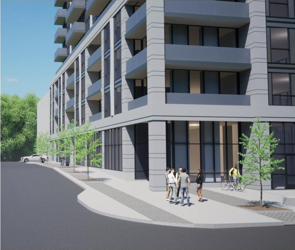 Rendering of building from page 28 of the file '2024-06-19 - Design Brief - D01-01-24-0014'