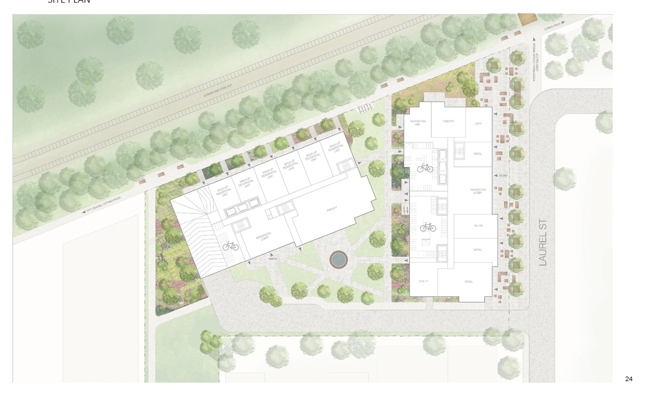 Construction site plan for project from page 34 of the file '2026-07-29 - Signed Urban Design Brief - D01-01-24-0027'