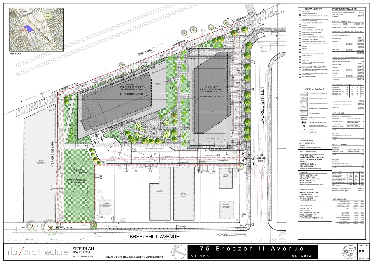 Construction site plan for project from page 9 of the file '2026-07-29 - Signed Urban Design Brief - D01-01-24-0027'