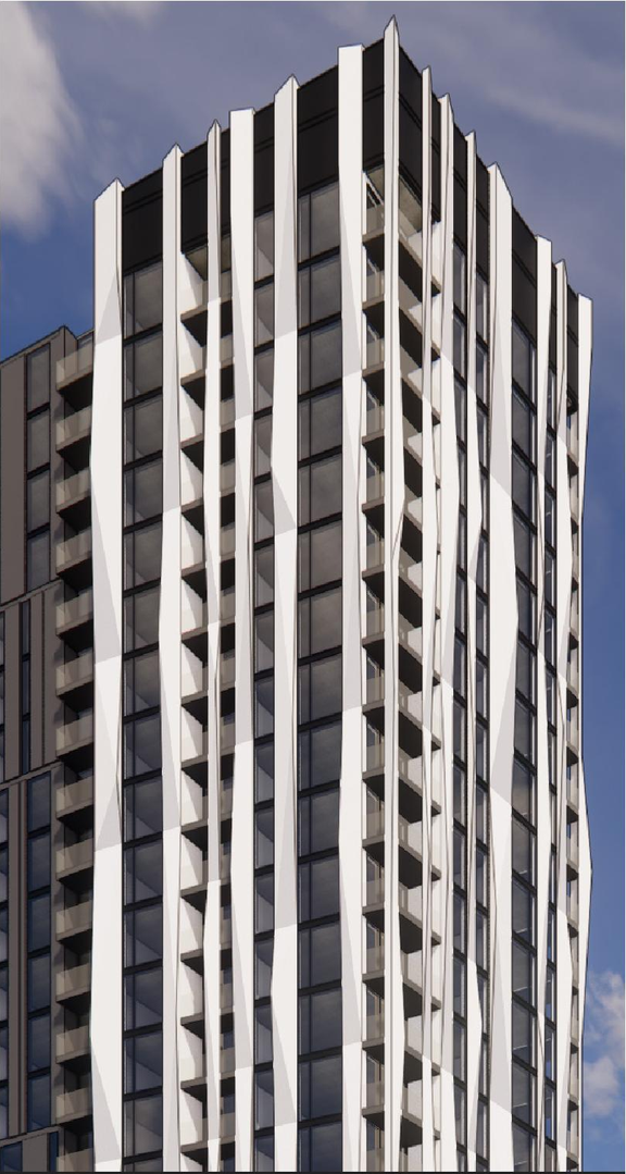 Rendering of building from page 1 of the file '2025-12-24 - Design Brief - D01-01-25-0027 & D02-02-25-0103'